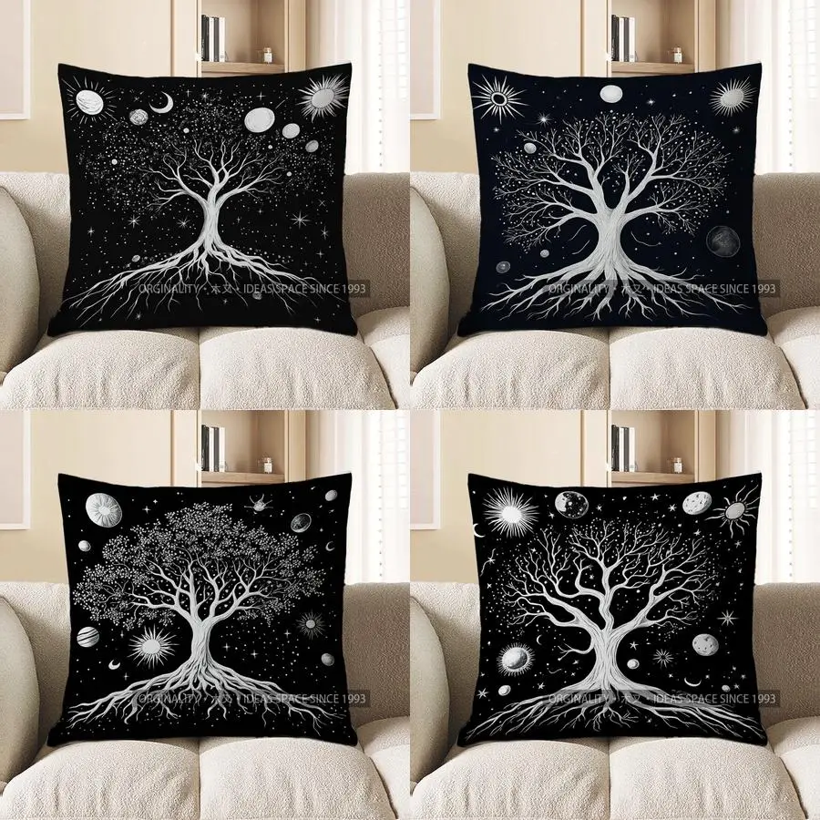 Decoración del hogar árbol cósmico con planetas y estrellas funda de almohada patrón funda de cojín adecuada para sofá dormitorio funda de almohada de coche