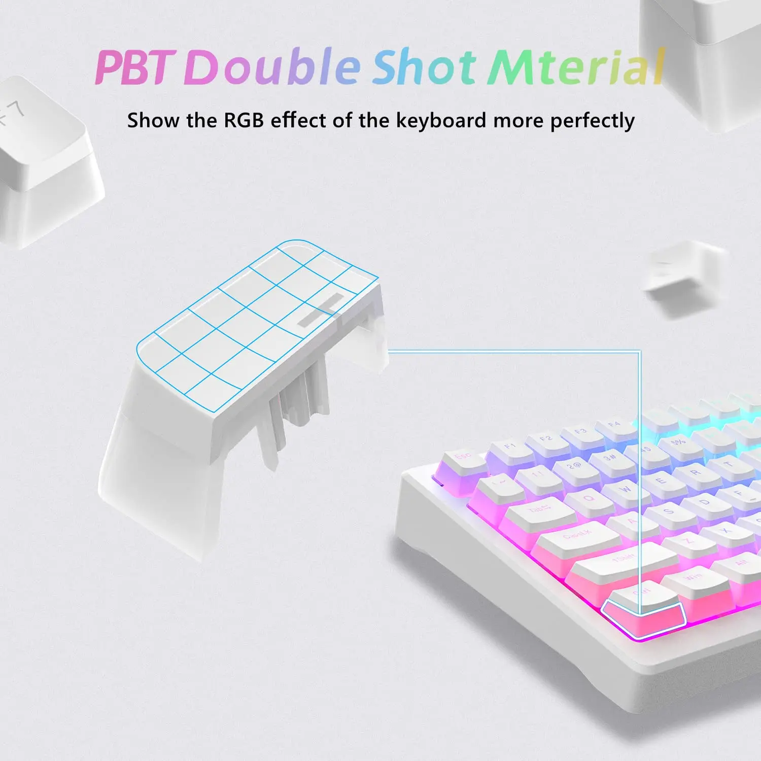 Keycap Pudim Branco Personalizado, Perfil OEM, Double Shot, Retroiluminado PBT, 100%, 75%, 65%, 60% Gamer, 165 Teclas, Teclado Mecânico