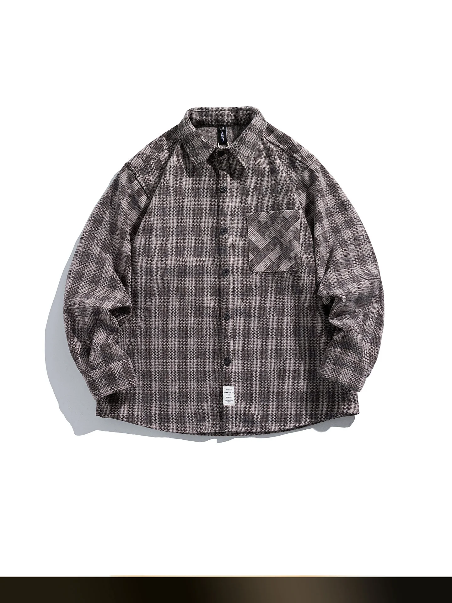 

Retro Contrast Color Plaid Splicing Floing Men's Casual irt Autumn Lazy Sle Couple Turn-down Collar Long Sve Polyester