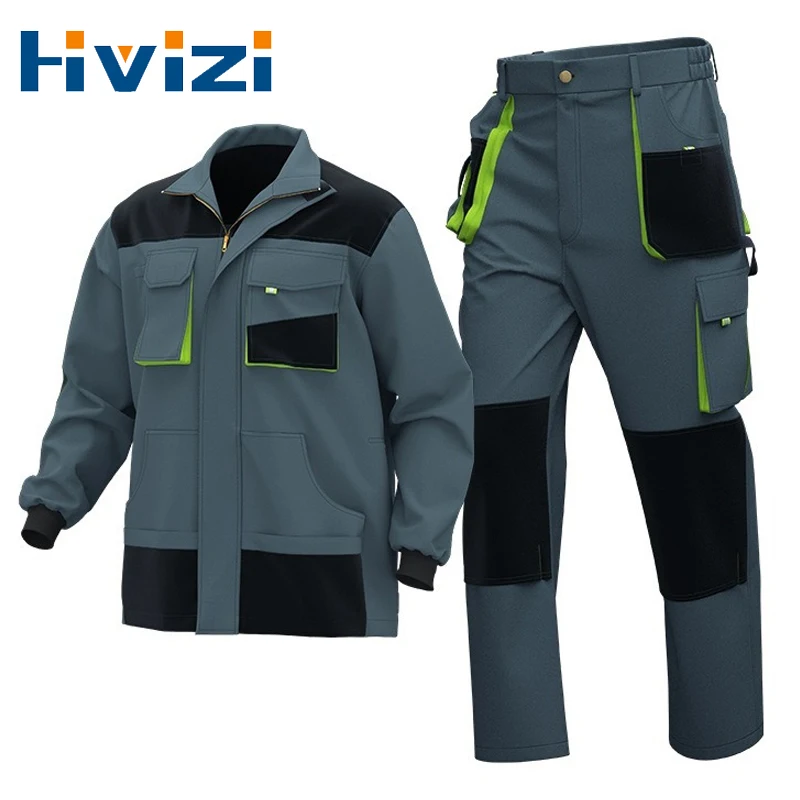 

Work Clothes Men Welder Construction Site Green Engineering Clothes Polycotton Wear-Resistant Suit Labor Protection Jacket+Pants