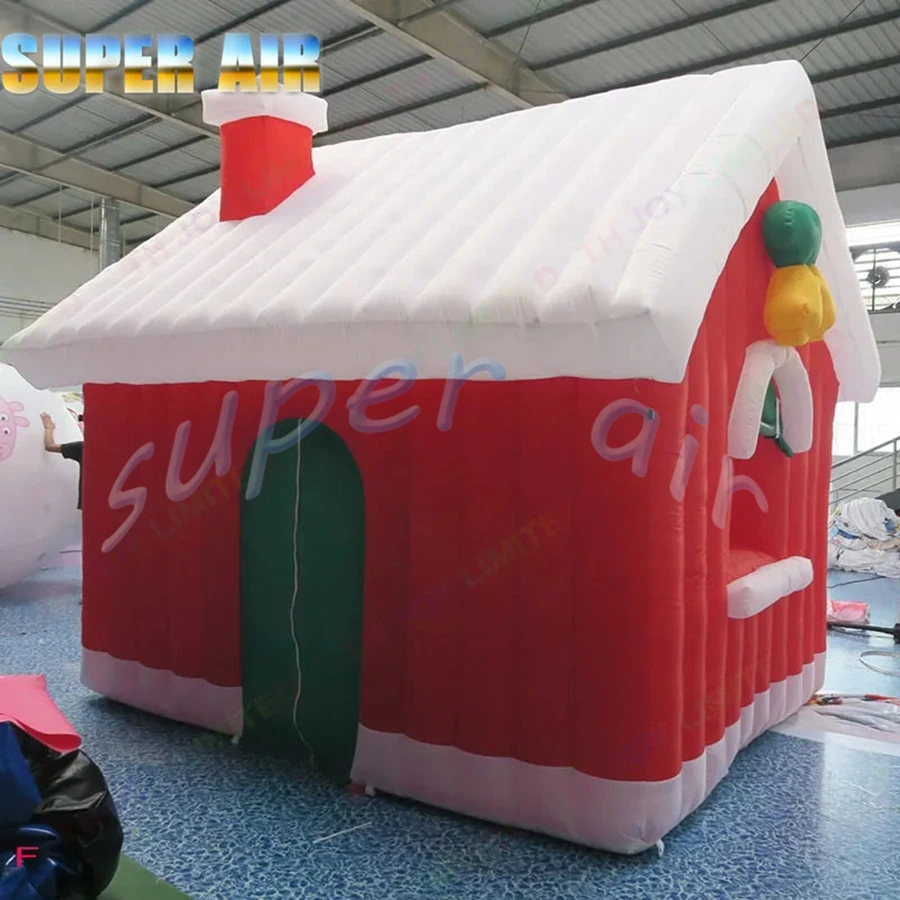 บ้านลมเป่าลมรูปทรงลูกบาศก์ขนาดใหญ่พร้อมไฟสำหรับงานปาร์ตี้คริสต์มาสกลางแจ้ง