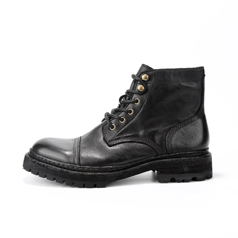 

Handcrafted Men Motorcycle Boots Genuine Leather Outdoor Lace-Up Work Shoes Hiking Ankle Boots American Retro High-Top Boots