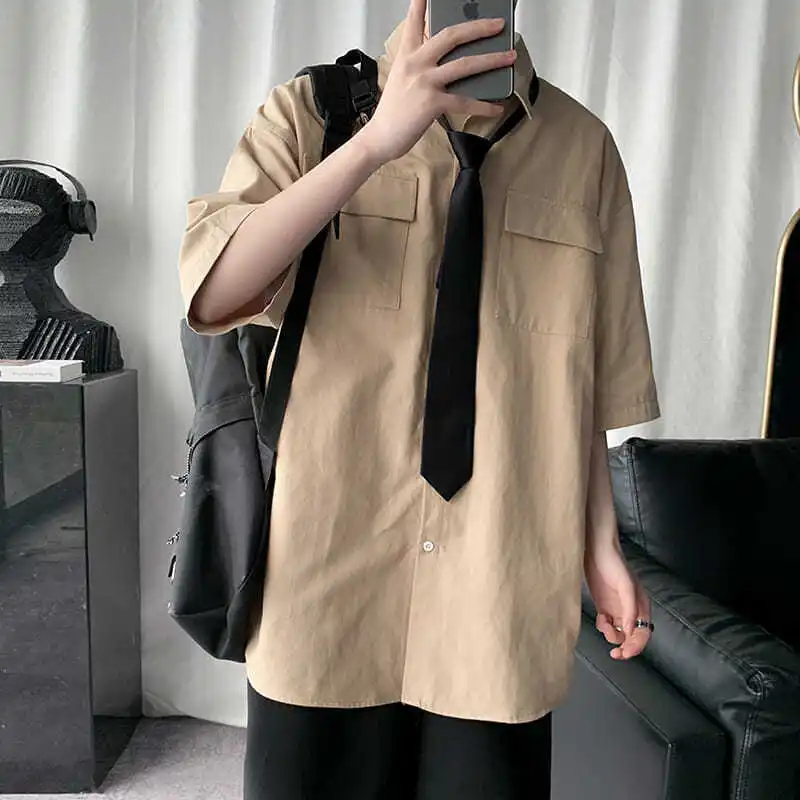 Men's Clothing Fashion Business Casual Loose Turn-down Collar Handsome Solid Man Button Short Sleeve Spring Summer Thin Shirts