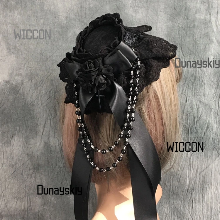

othic Victorian Mini Top Hat Elegant Lolita Headpiece Halloween/Vampire Photoshoot Antique Black Hat Steampunk Party Accessory