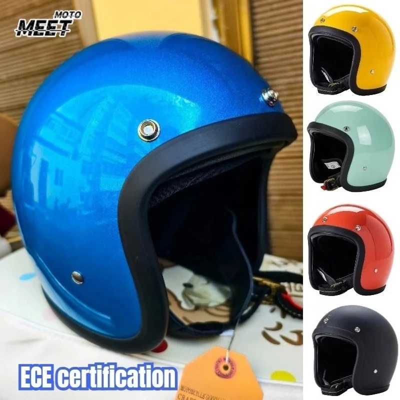 Casco de motocicleta de cara abierta estilo japonés coreano Vintage 500TX fibra de vidrio Retro Scooter montar 3/4 Jet Casco Moto Capacete
