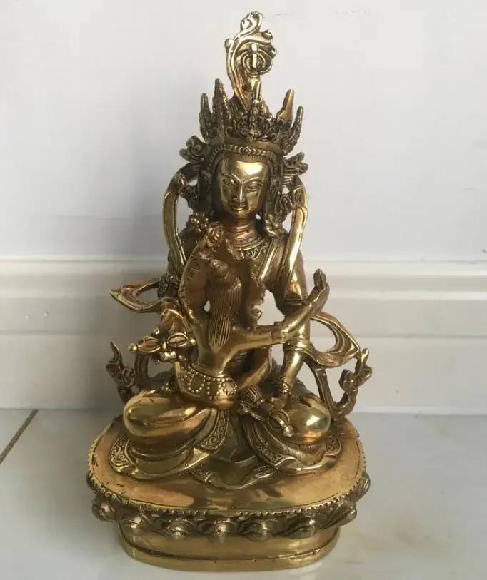 Chinese Tibet Tibetan Buddhism Brass Bronze Statue Goddess Of Mercy Buddha