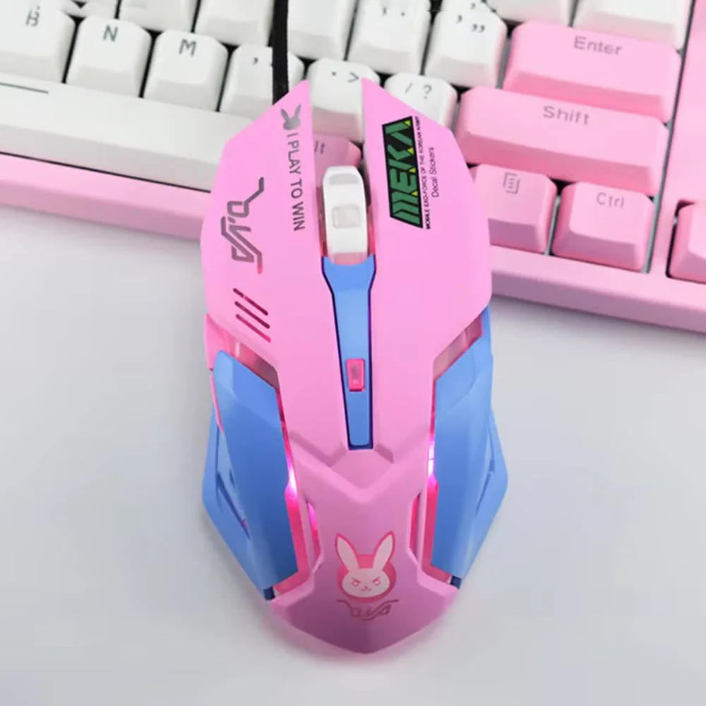 OW DVA Różowa Mysz Biurowa dla Dziewczyn, Podświetlana, Konkurencyjna, Kurczak, Śliczna, Przewodowa Mysz do PC Laptopa CF Overwatch — zdjęcie produktu 2