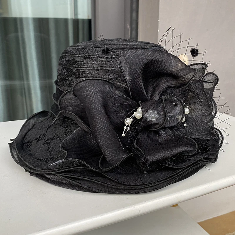 2025Damen Fascinator Millinery Kirchenhut Elegante Schleife Breite Krempe Eimerhüte Kentucky Derby Fedora Damen Sommer faltbare Sonnenkappe – Detail 7