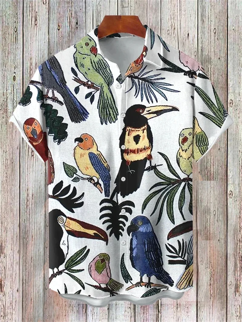 

Bai Niao's Art Cotton and Hemp Breathable Men's Shirt Art Illustration Printing 3D Flower Fashion Stand up Collar Henry Hot Sell