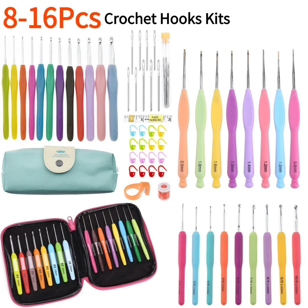 Crochet Hooks Kits Soft Handle Crochet Needles Yarn Weave Knitting Needles Set DIY Weaving Tool