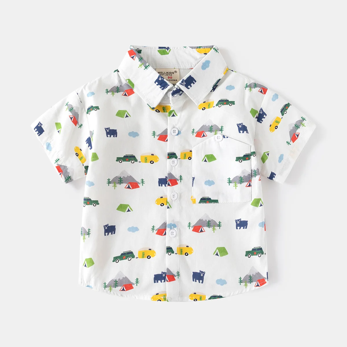 

Boys' printed shirt 2025 summer clothing Korean version baby short sleeved shirt children's digital printed fashionable shirt wh
