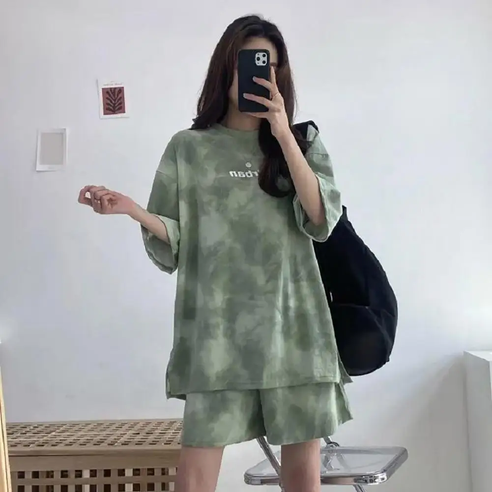 Women T-Shirt Shorts Suit Set Casual Tie Dye Loose tshirt and wide leg middle shorts with pockets female Soft Summer Shorts Sets