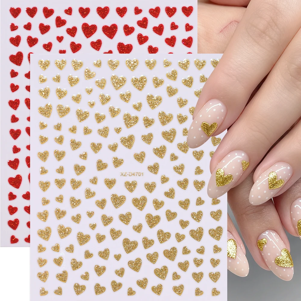5 Farben 3D Valentinstag Glitzer Liebe-Herz Nagelaufkleber Herz Selbstklebender Nagelaufkleber Süße Liebe Maniküre Dekoration Schieber