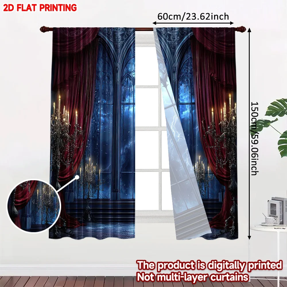 2D flat printing 2pcs Curtain Drapes Gothic Stormy Night Scene Digital Printed Polyester Drapes Family Party for Festive for