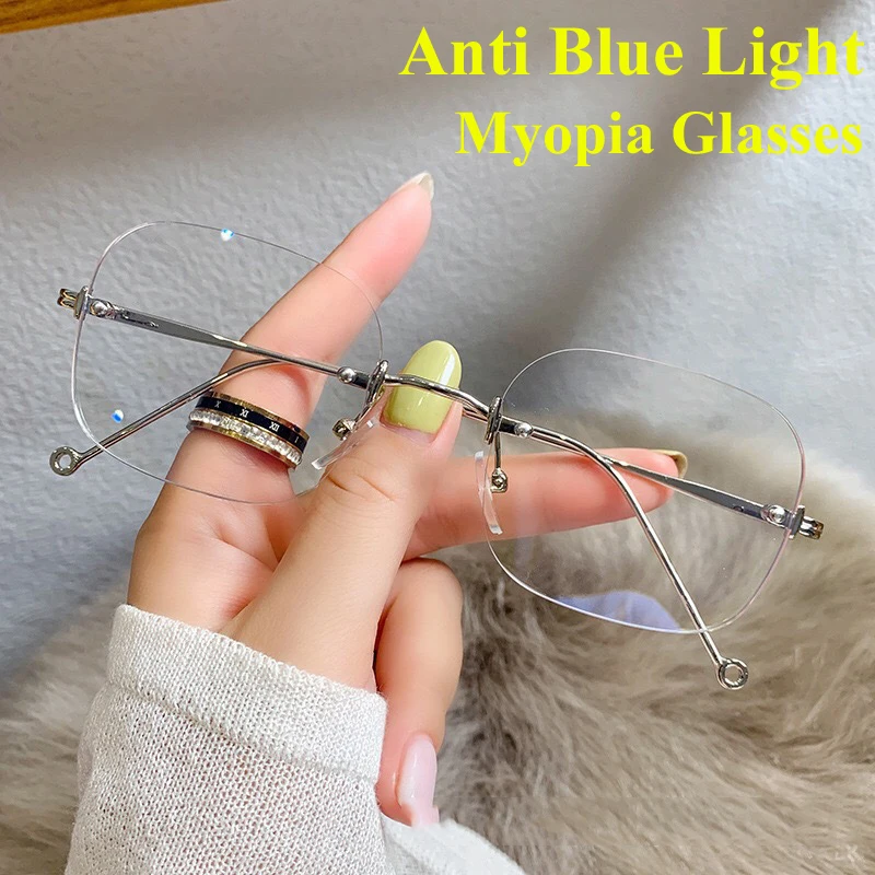

Women Myopia Glasses Unisex Square Frameless Shortsighted Eyeglasses Ultra-light Frame Anti-blue Light Eyewear Diopter 0 To -6.0
