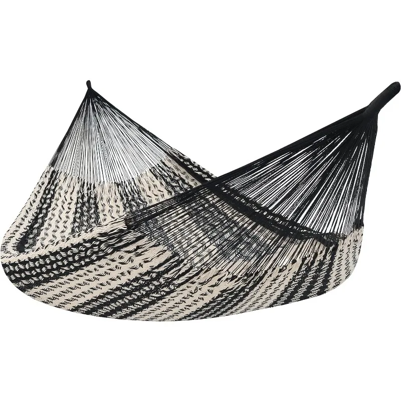 Handwoven XXL Thick Cord Mayan Family Hammock for Outside - 625-Pound Capacity - Black/Natural