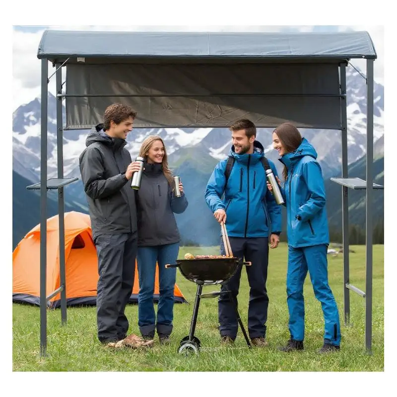 

Навес для беседки в гриле-барбекю с солнцезащитной панелью и боковым тентом для приготовления пищи на открытом воздухе и отдыха