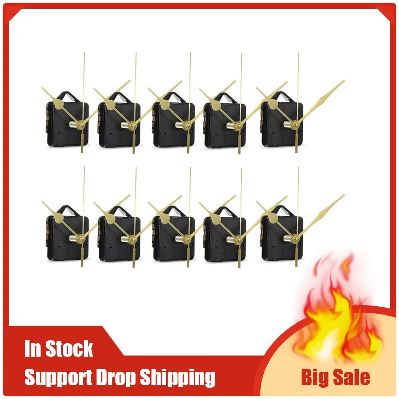 10pcs DIY Silent movement Spindle Hands Wall Quartz Clock Movement Mechanism Repair Tools Part Clock Kit