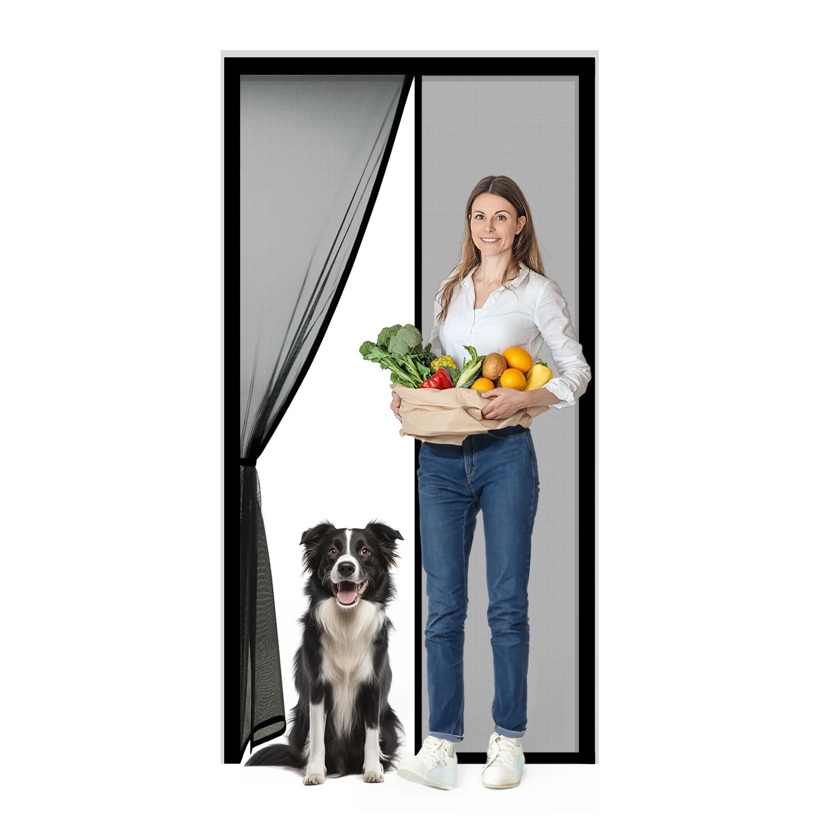 【100+size】Black Mosquito Door Curtain - Insect-Proof with Hook-and-Loop Installation for Home, Office, and Outdoor Use