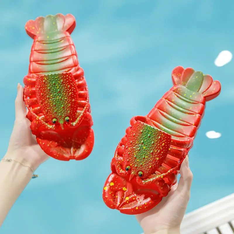 

New funny crawfish slippers men lobster slides shoes big size 46 47 summer bath beach slippers unisex animal scuff indoor shoes