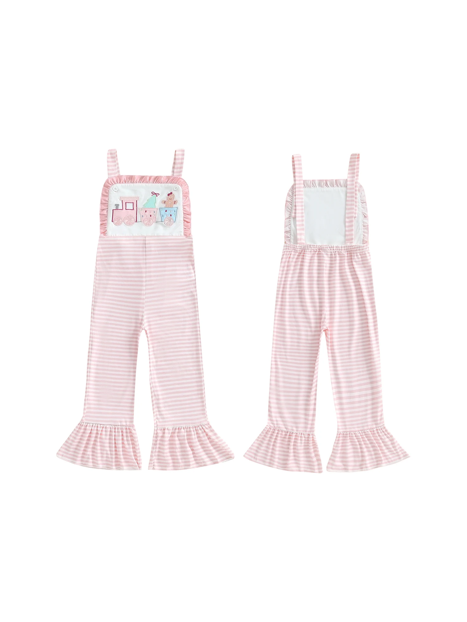 

Women s Vintage Denim Jumpsuit with Floral Embroidery and Flared Bell Bottoms Sleeveless Striped Romper with Ruffled Details