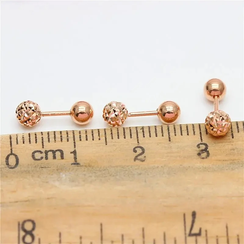 585 purple gold shiny round bead screw ear studs double wear simple glossy 14K rose gold earrings for women party daily jewelry