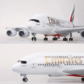 1/160 스케일 45.5cm 비행기 모델 380 A380 UAE 항공 항공기 장난감, 라이트 및 휠 랜딩 기어 포함, 다이캐스트 플라스틱 수지 장난감 