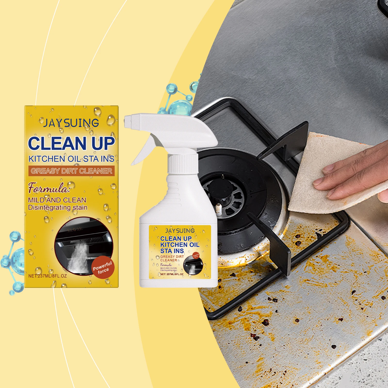 

Kitchen Oil Stain Cleaner - Clean Stoves & Range Hoods Grease, Shine-Enhancing, Effective Kitchen Grease Remover