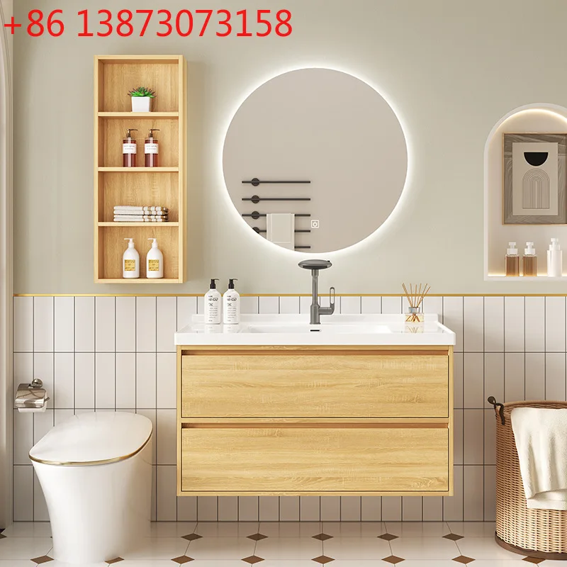 

Modern smart log color bathroom cabinet combination bathroom face washstand bathroom ceramic integrated basin