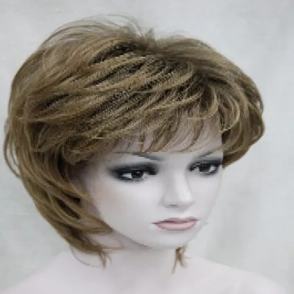 New Women Short Ladies Mixed Golden Brown Curly Daily Hair Wig