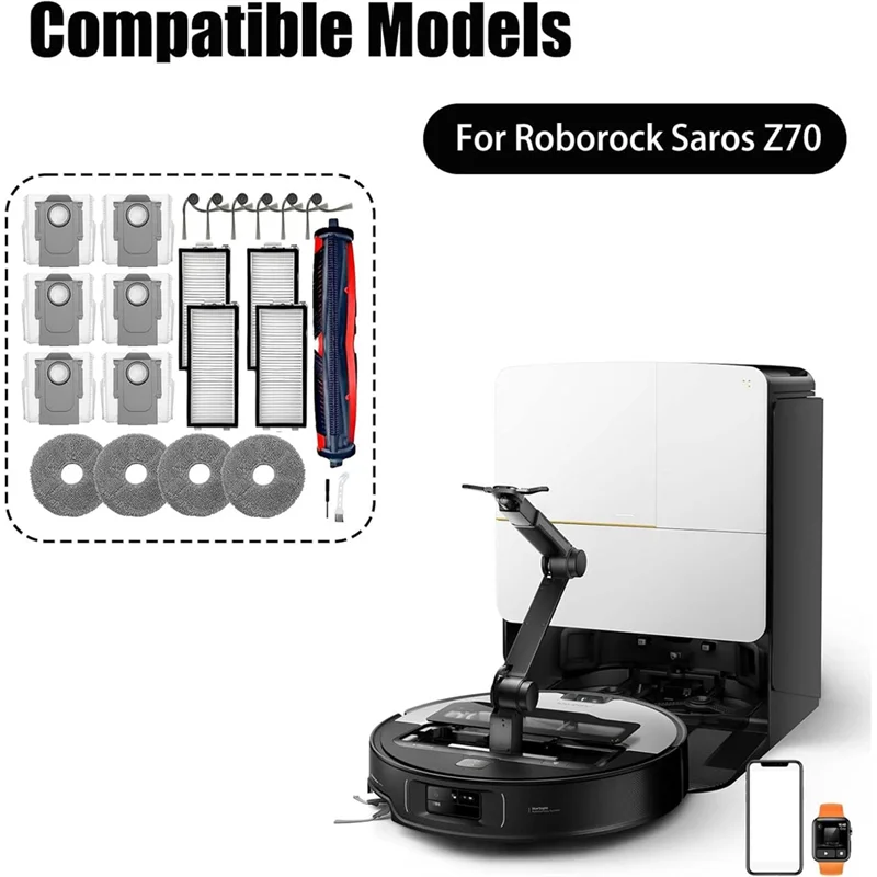 B47B-23PCS مجموعة الملحقات ل Roborock Saros Z70 / G30 الفضاء مكنسة كهربائية أجزاء الأسطوانة الجانب فرشاة كيس لجميع الغبار مرشحات منصات الممسحة