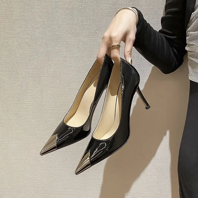 Formal Shoes for Women Thin Heels Black Pointed Toe Office on Heeled Woman Footwear Party Quick Delivery Slip 39 Lastest Trend E