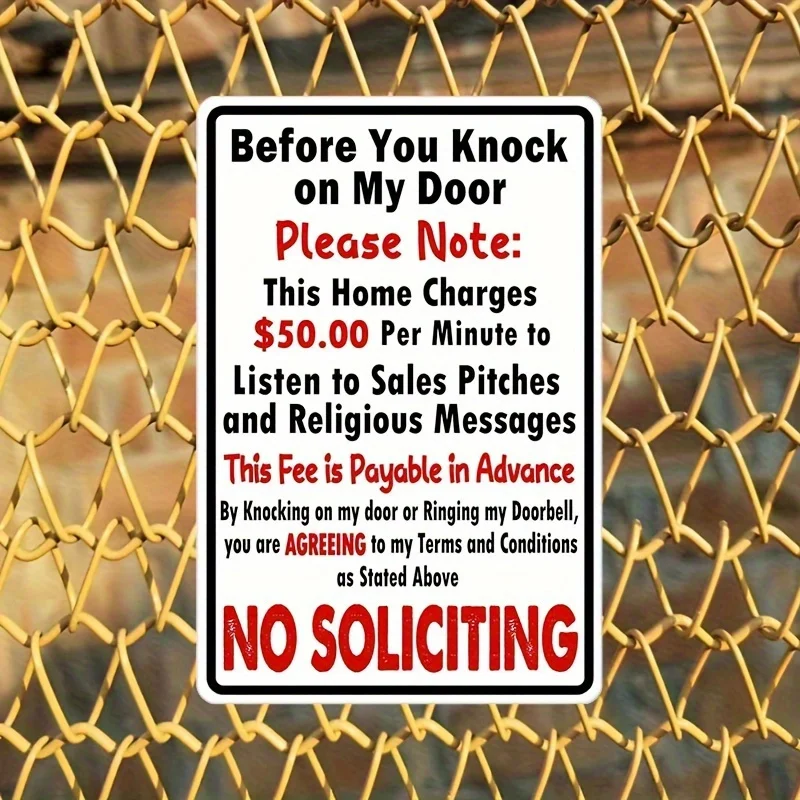 CIFBUY Vintage Iron Metal Sign No Solicitations Funny Wall Decor 7.87x11.81in, 2D Flat Design, Anti-Salesman & Religious Pitch