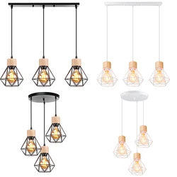 3-Heads Dining Table Chandelier Iron Wooden Lampshade Hanging Lamp for Kitchen Island Bedroom Modern Suspension Pendant Lighting