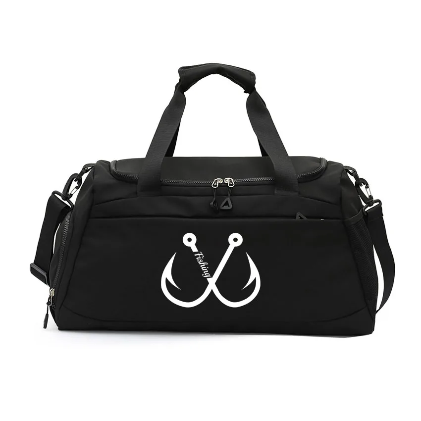 

Fishing Pattern Printed Shoulder Bag Large Capacity Solid color Travel Luggage Bag Basketball Handbag Fitness Yoga Couple Bag