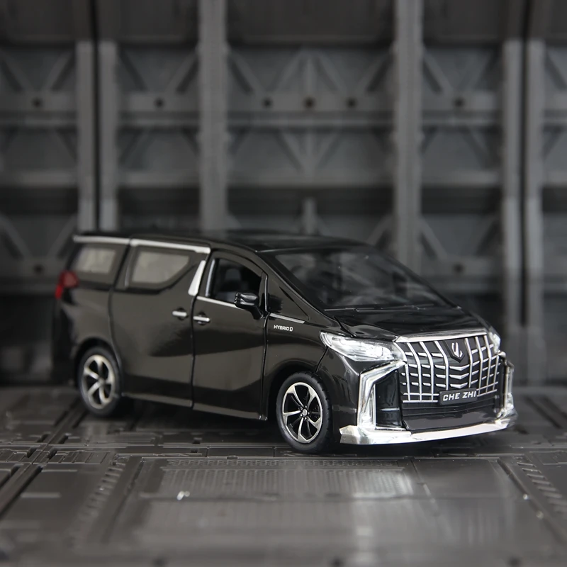 1:32 modelo de liga de veículo comercial Toyota Alphard MPV, portas e capô do motor, porta-malas pode ser aberto com brinquedos