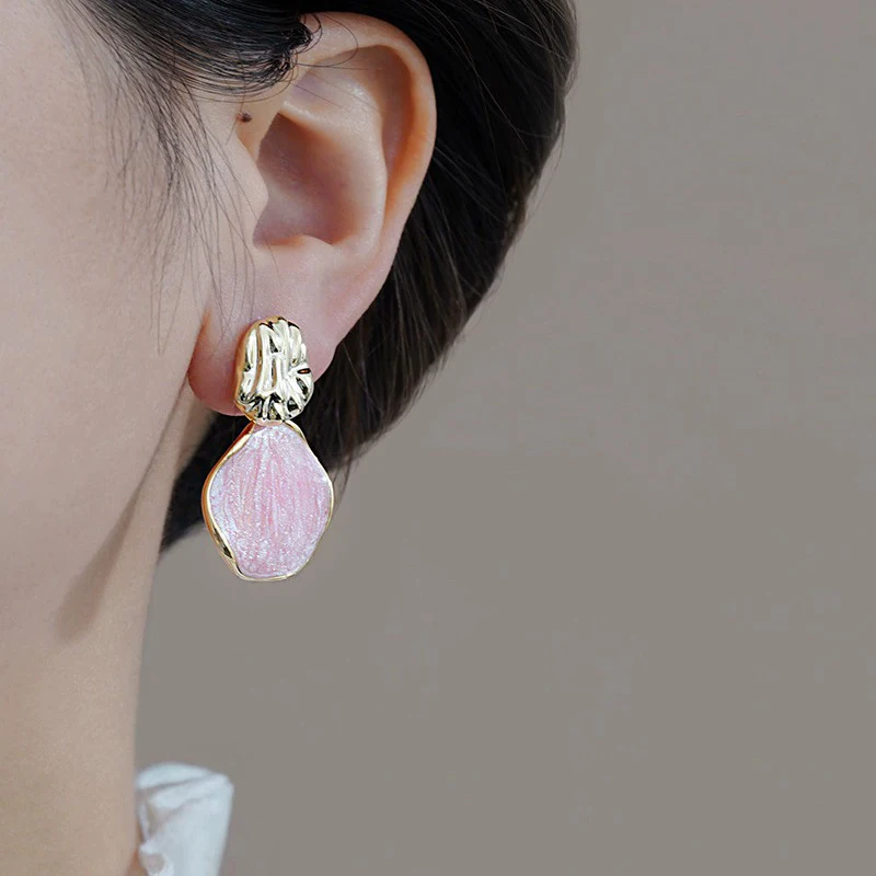 الوردي المينا قطاع النفط استرخى أقراط للنساء الذهبي المعادن غير النظامية هندسية شخصية إسقاط أقراط مجوهرات الحفلات هدية #1