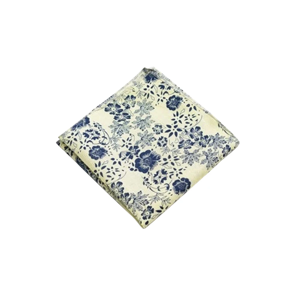 Ikepeibao New Men\'s Pocket Square Blue Handkerchiefs Paisley Floral Cotton Hankies 22*22cm Free Shipping