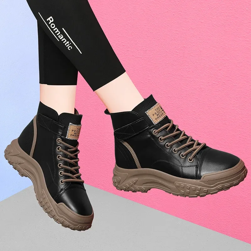 Sepatu bot pendek wanita, sepatu bot Ankle atasan tinggi, sepatu Platform Wedge, sepatu sol lembut sepatu kerja berkendara kasual wanita