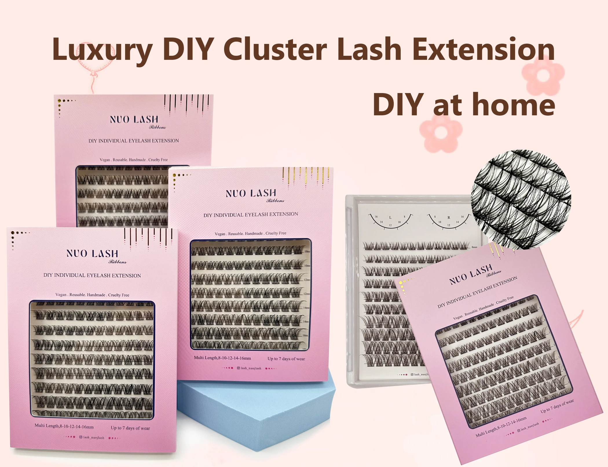 Nuo DIY Cluster Lashes Individual Eyelash Extension 3D Russian Clusters Volume Faux Mink Bundle Eyelashes Mix Length Wisp Fluffy