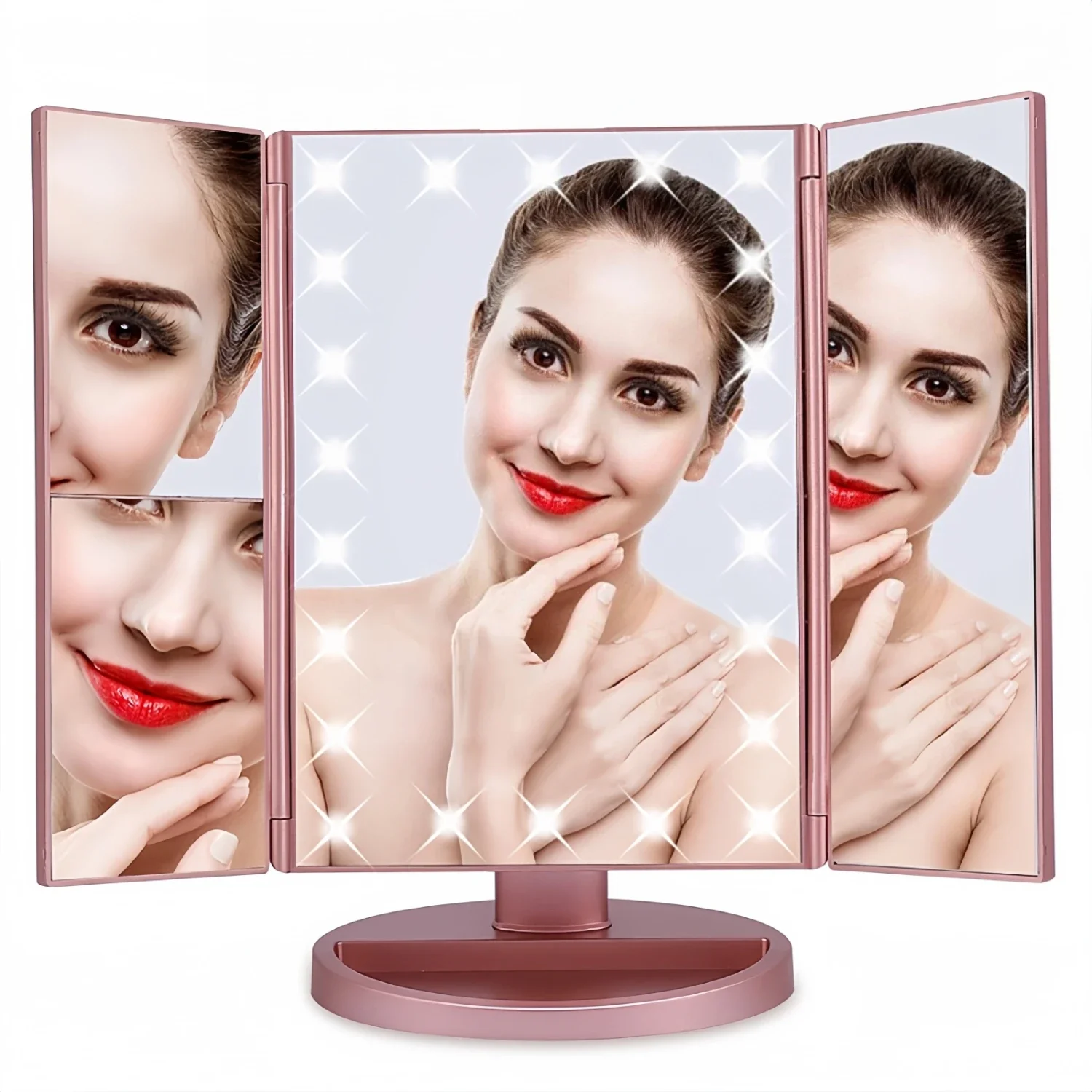 Portable Three-sided Folding Dimming LED Makeup Mirror with 2X 3X Magnifying Mirror for Makeup Table, Toilet, and On-the-Go Beau