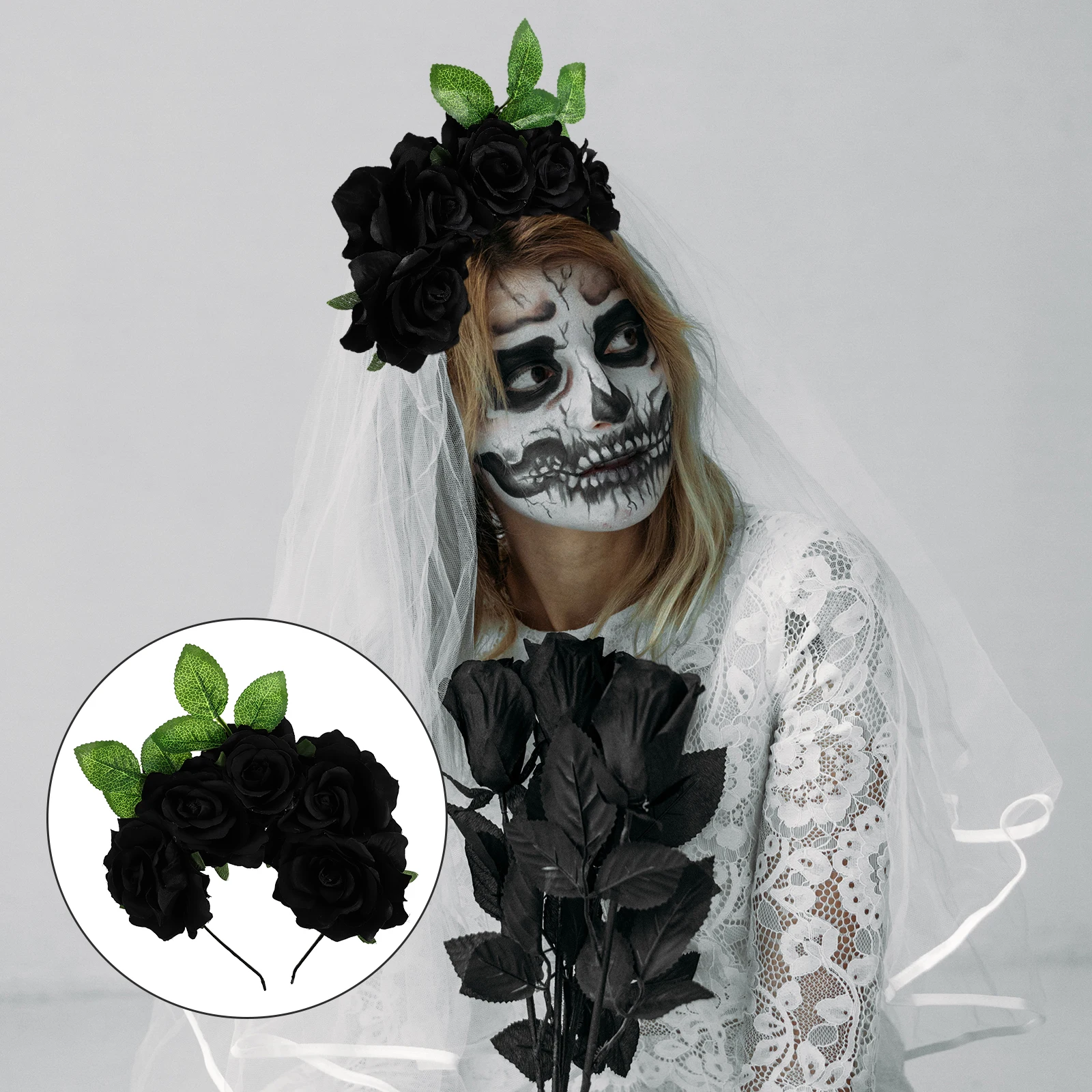 

Rose Headband Halloween Flower Headdress Wreath Hair Accessory for Hoop Party Hairband Decor Simulation