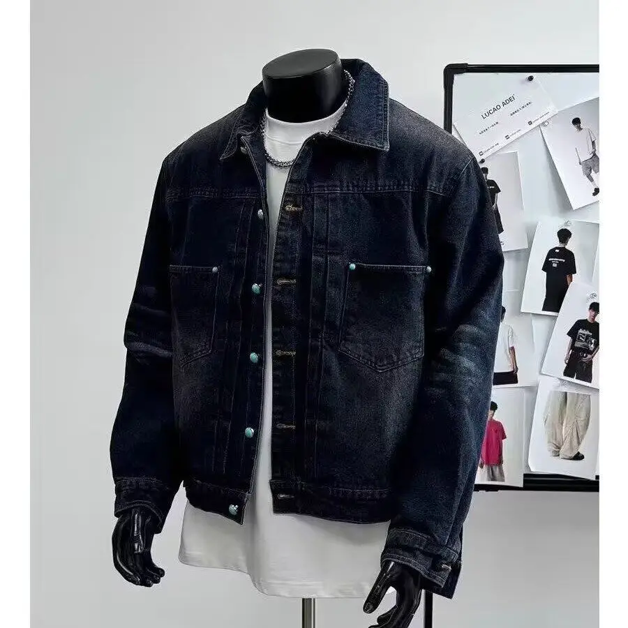

Retro American Denim Sle Loose Fit Men's Jaet Original Color Waed Spring 2025 Trendy Brand Casual Workwear Coat