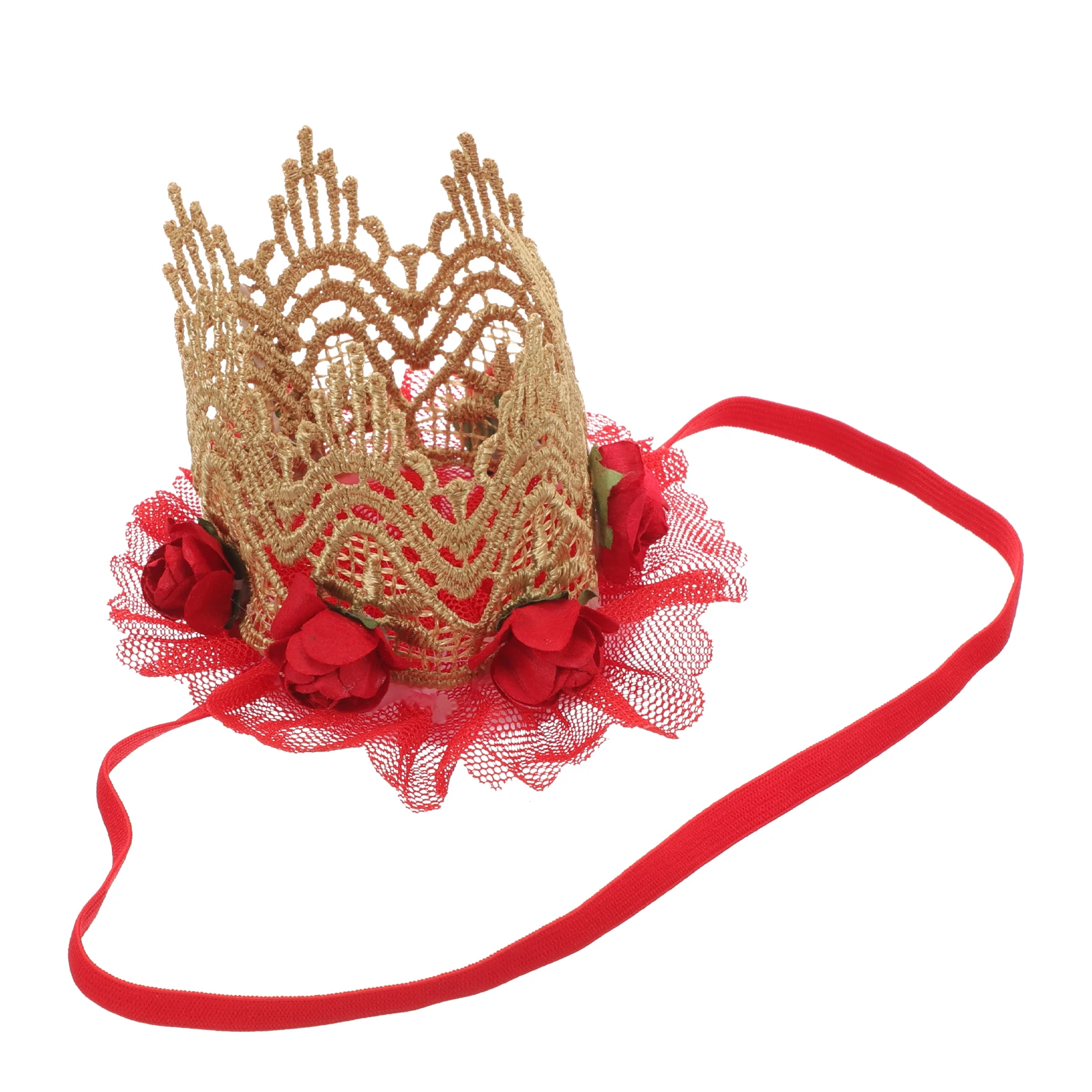 

Crown Headband for Baby Girl Red Flower Hair Birthday Kids Tiara Elegant Lace Design Girl Crown Hair Band