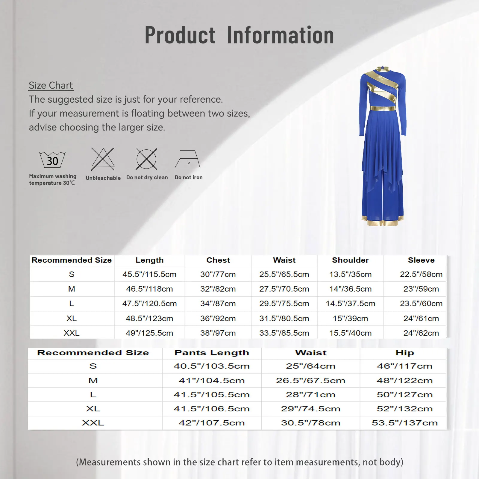 女性用典礼賛美舞踊ドレス、聖歌隊教会パフォーマンスダンスウェア、長袖メタリック礼拝ドレス（パンツ付き）