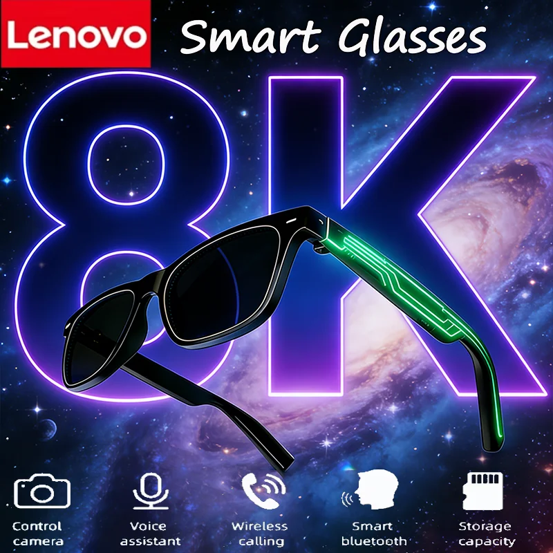 Lunettes intelligentes Lenovo 8K AI avec télécommande, appareil photo tactile, enregistrement, traducteur, assistant vocal, Bluetooth sans fil