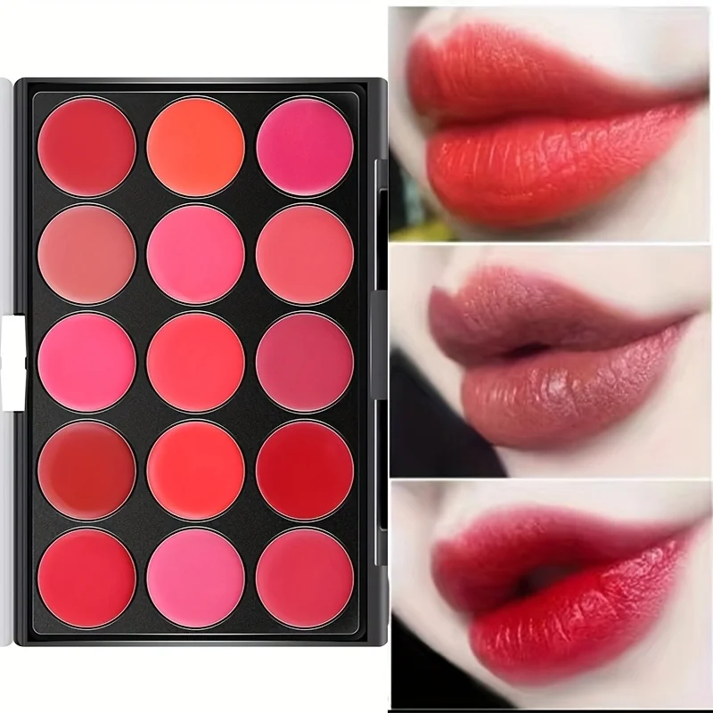 15-Color Matte Lipstick Palette - Waterproof Long Lasting Moisturizing Lip Gloss Set, Velvet Creamy Lipstick Tray for Women, Gif
