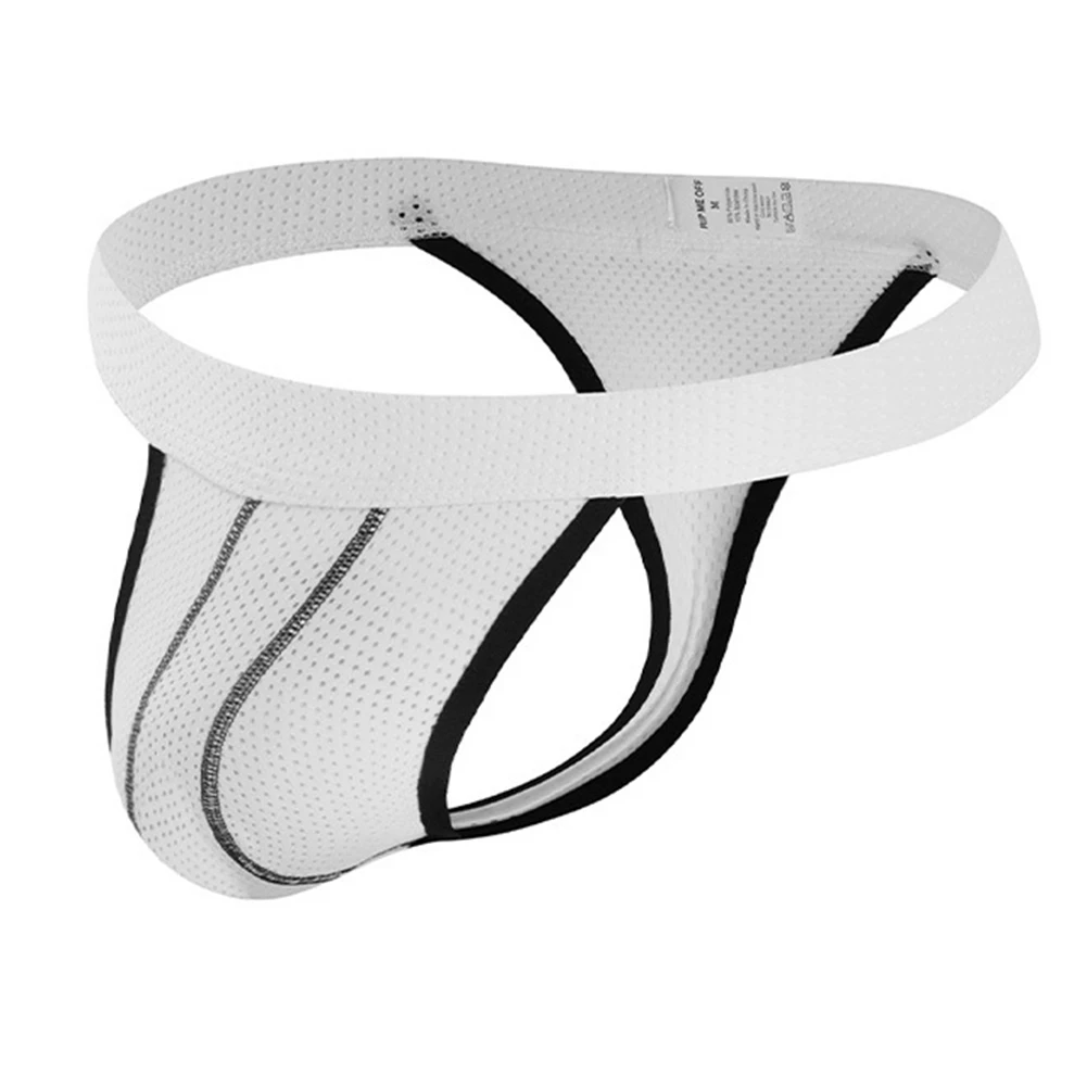 Breathable Underwear White Men Mesh Brief Low Waist Breathable Mesh Fabric Color Blocking Solid Pattern Daily Wear