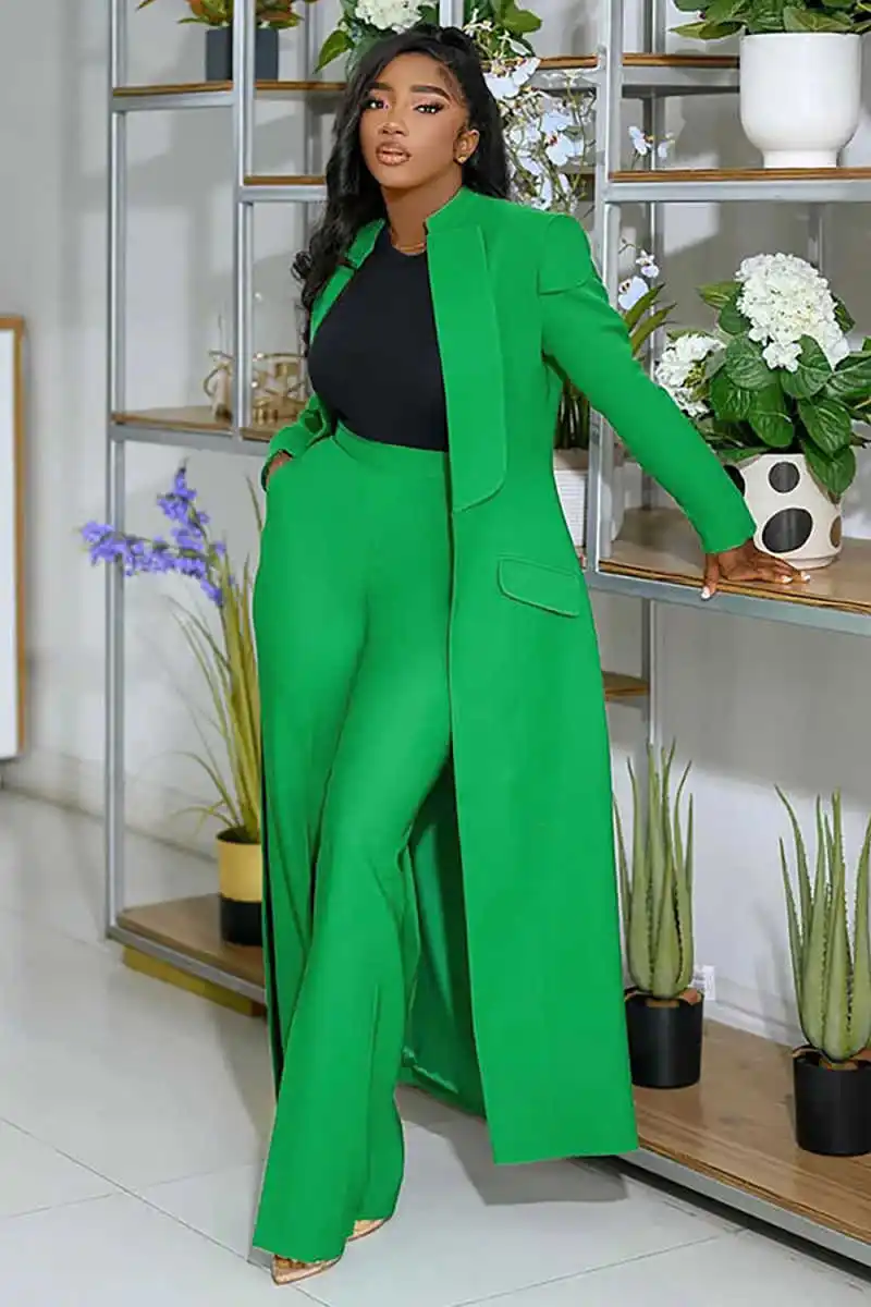 تصميم زر واحد المرأة تكلفة واسعة الساق بانت فضفاض جيب السترة أزياء 2 قطعة الدعاوى مخصص حفلة موسيقية وتتسابق