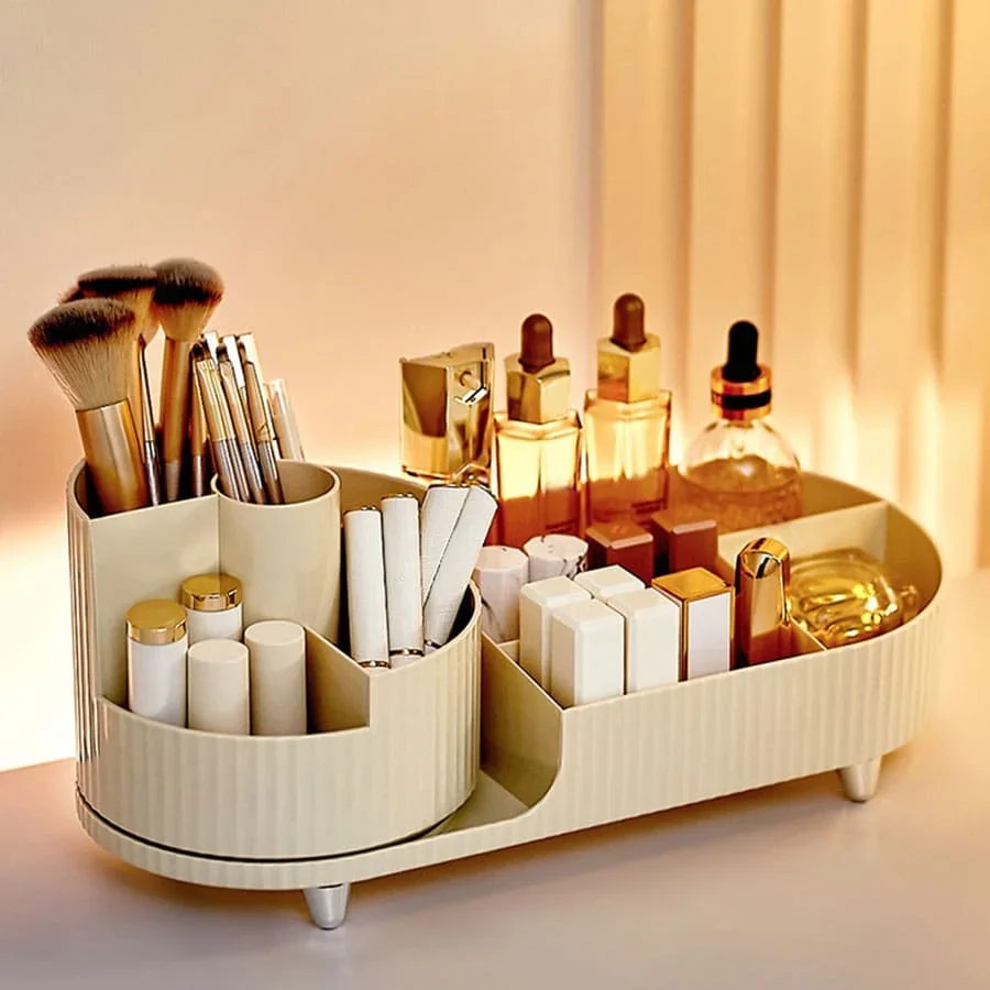 

Makeup Box Makeup Organizer with Swivel Base and Lipstick and Skincare Compartments Makeup Brush Storage and Sorting